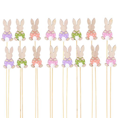 Artículo Tapones de flores conejitos de colores decoración de madera Pascua 6cm 12ud