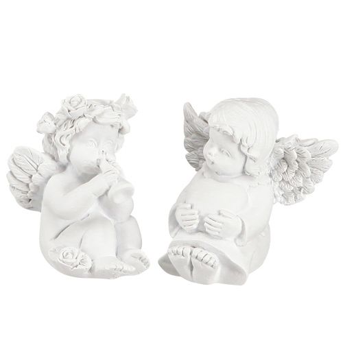 Floristik24 Ángel decorativo con corazón decoración de tumba poliresina blanca H5cm 6 piezas