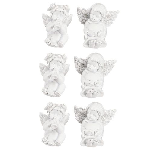 Artículo Ángel decorativo con corazón decoración de tumba poliresina blanca H5cm 6 piezas