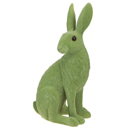 Figura decorativa de conejito sentado Conejito de Pascua flocado verde 12×9×25cm