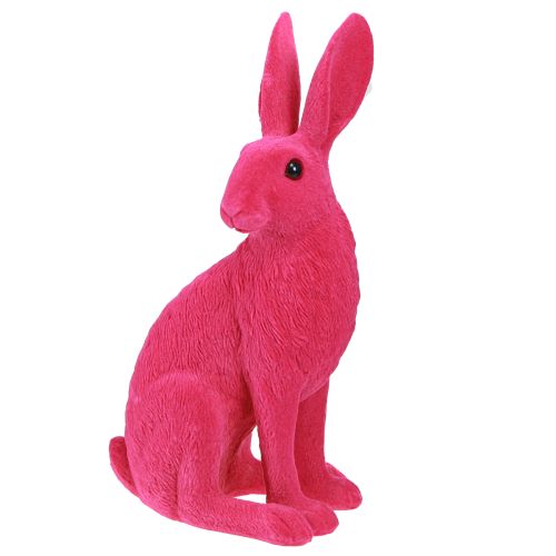 Figura decorativa de conejito sentado Conejito de Pascua flocado rosa 12×9×25cm