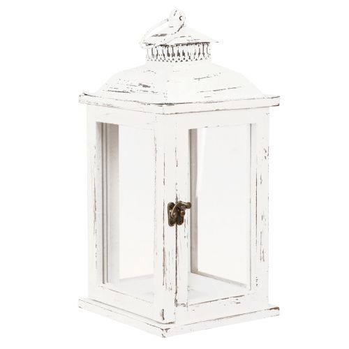 Farol decorativo shabby chic madera blanco 17,5x17,5cm Alt.37cm