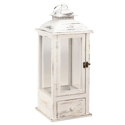 Artículo Farol decorativo vintage con cajón blanco 20×20cm H51cm