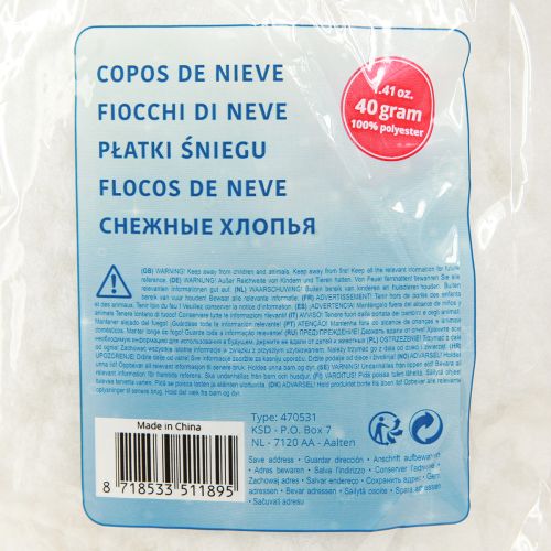 Artículo Copos de nieve decorativos, nieve artificial, esponjosos, 40 g × 6 piezas