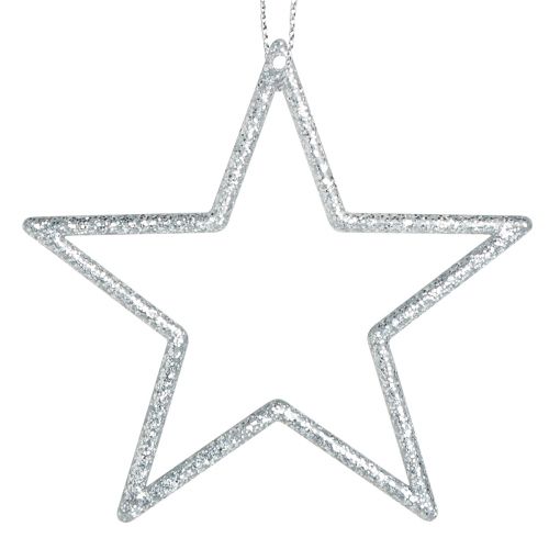 Artículo Estrellas decorativas poinsettias para colgar plata 7,5cm 40uds