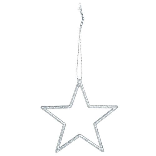 Artículo Estrellas decorativas poinsettias para colgar plata 7,5cm 40uds