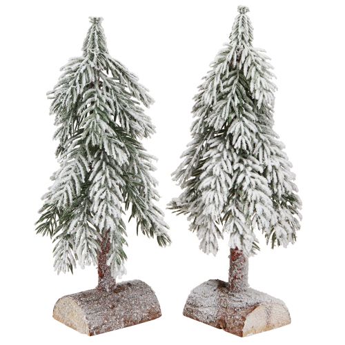 Artículo Árbol de Navidad decorativo con nieve artificial sobre base 30cm 2uds