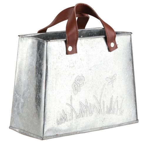 Artículo Bolsa decorativa macetero de metal marrón blanco plateado L22cm 2uds