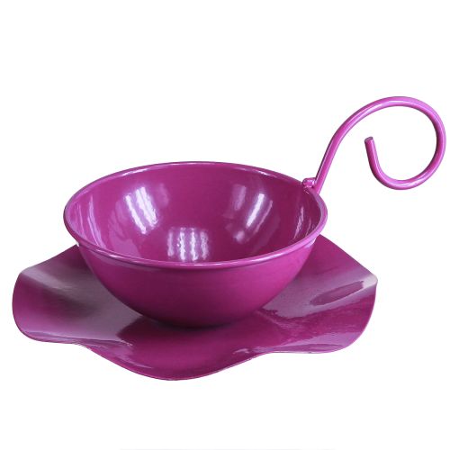 Taza decorativa taza de té de metal con plato violeta Ø11,5cm H8cm 2ud