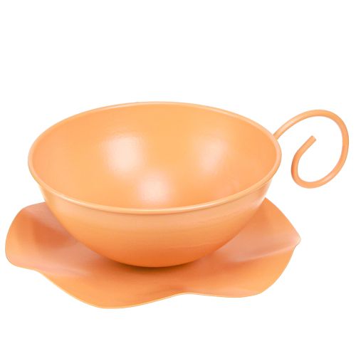 Taza decorativa Ø16cm H9cm con plato decoración de metal naranja 2ud