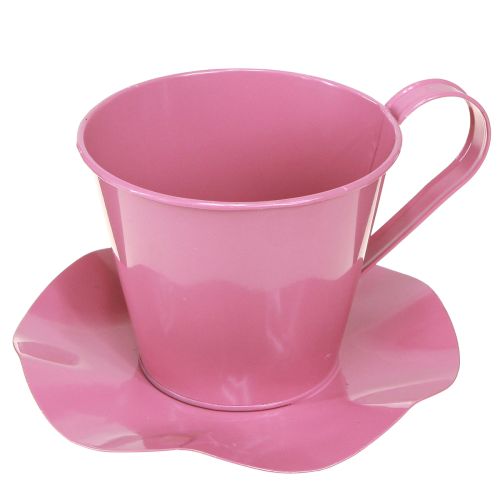 Taza de té decorativa taza de metal con plato rosa Ø12 H10cm 8 piezas