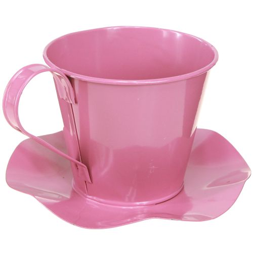 Artículo Taza de té decorativa taza de metal con plato rosa Ø12 H10cm 8 piezas