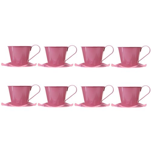 Artículo Taza de té decorativa taza de metal con plato rosa Ø12 H10cm 8 piezas