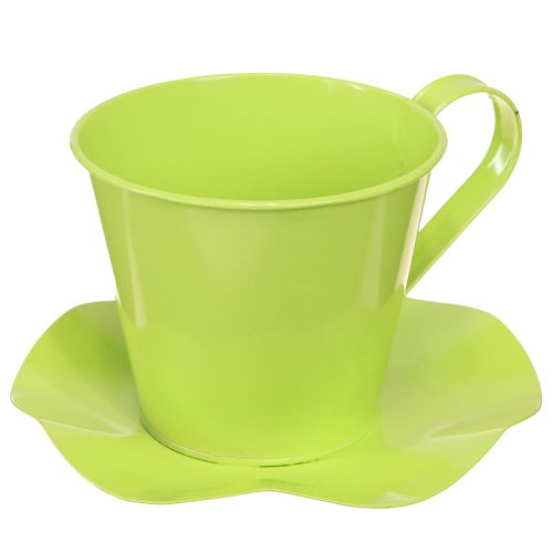 Taza de té decorativa de metal con plato verde claro Ø12 H10cm 8 piezas