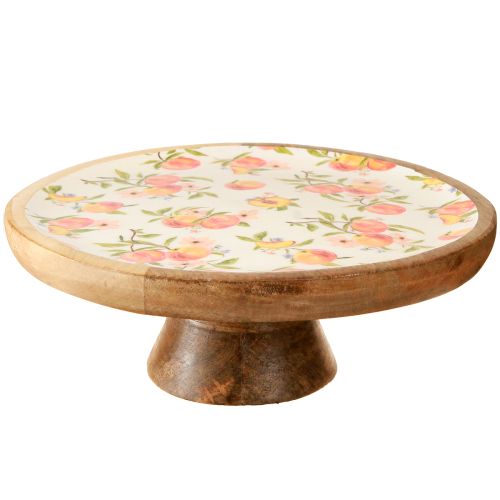 Plato decorativo con base madera de mango motivo melocotón Ø26cm H9,5cm