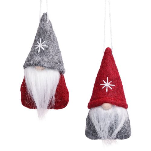 Floristik24 Gnomo decorativo adornos para árboles de Navidad fieltro rojo gris 5×9cm 6 piezas