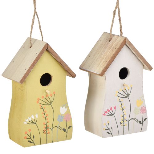 Decoración para colgar pajarera madera blanco amarillo 13cm 2uds