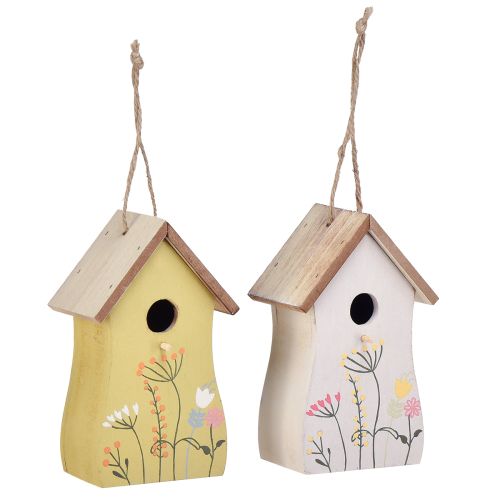 Artículo Decoración para colgar pajarera madera blanco amarillo 13cm 2uds