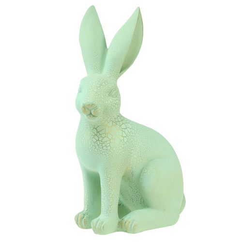 Artículo Conejo decorativo sentado verde pastel dorado craquelado vintage 23,5cm