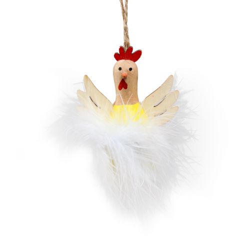 Artículo Pollo decorativo Decoración de Pascua para colgar decoración de madera Al.8cm 6 piezas