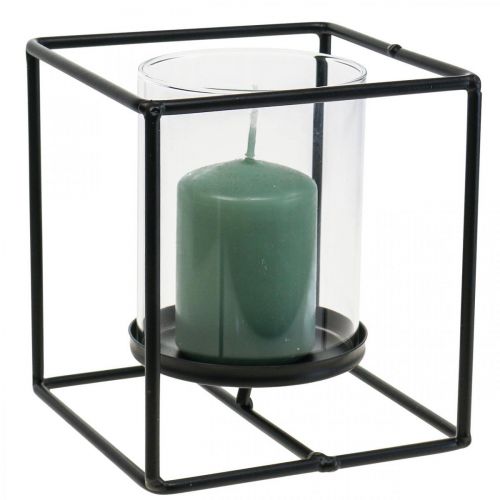Floristik24 Portavelas decorativo farolillo metal negro cristal 12×12×13cm