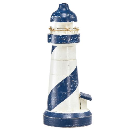 Artículo Faro decorativo madera azul blanco marítimo Ø7,5cm H19cm