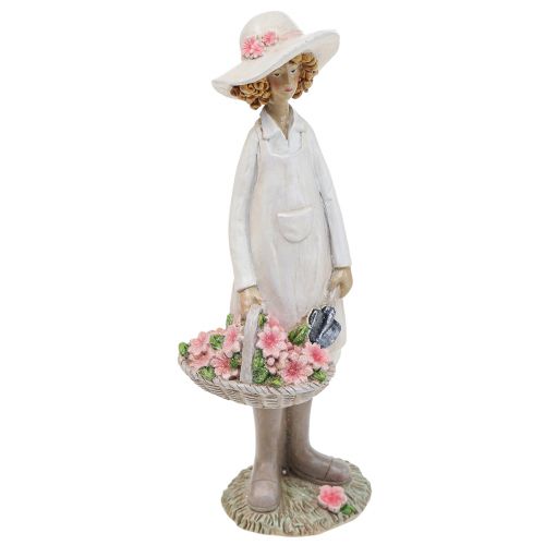 Artículo Figuras decorativas jardinero decoración mujer con flores blanco rosa Al. 21 cm