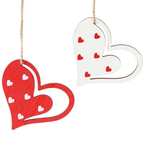 Percha decorativa decoración de corazón para el Día de la Madre rojo blanco 7,5cm 12 piezas