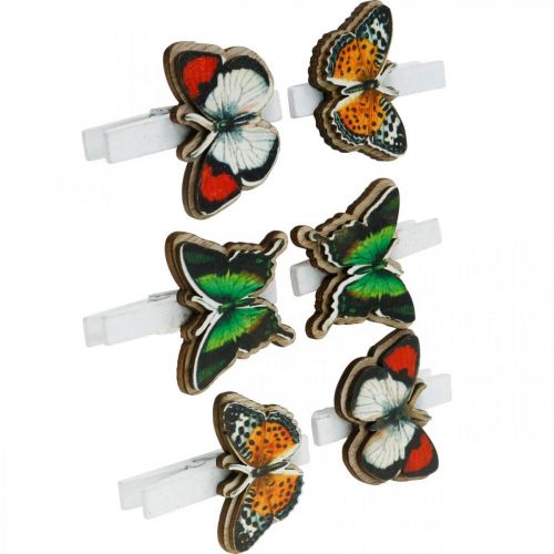 Artículo Clip decorativo mariposa, decoración de regalo, primavera, mariposas de madera 6pcs