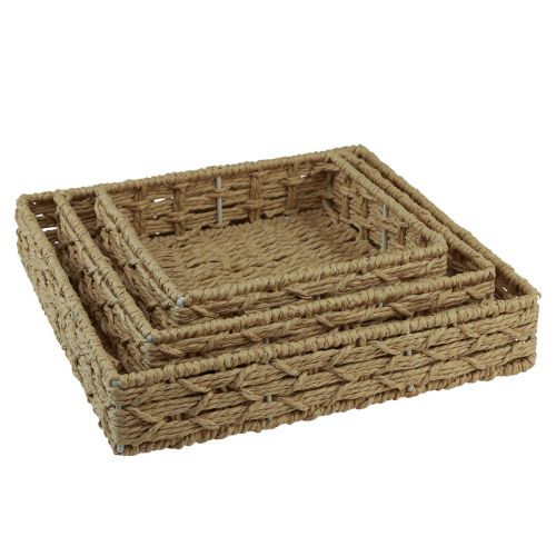 Artículo Bandeja decorativa cesta cuadrada metal natural 30/25/20cm juego de 3