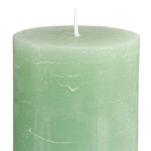 Artículo Velas de color liso velas de pilar de jade verde 70×120mm 4 piezas