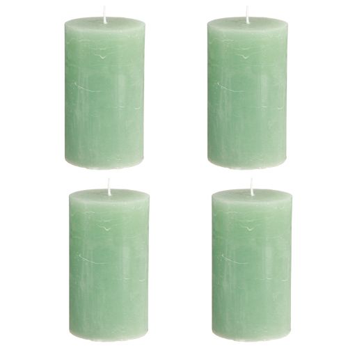 Artículo Velas de color liso velas de pilar de jade verde 70×120mm 4 piezas