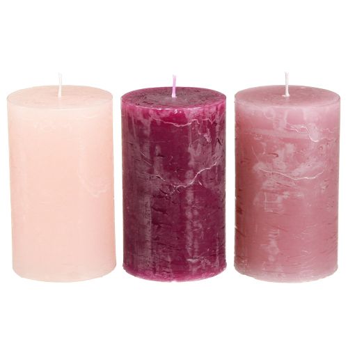 Velas de pilar lisas 3 colores Berry 60×100mm 12 piezas