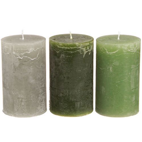 Floristik24 Velas de pilar lisas 3 colores verde 60×100mm 12 piezas