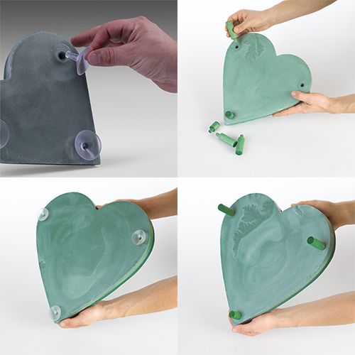 Artículo Corazón de espuma floral con sistema de clic material enchufable verde 20cm 2 piezas