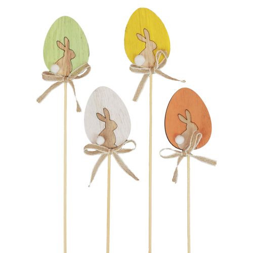 Artículo Tapón de flores Decoración de Pascua huevo de madera con conejito colorido 5×7cm 12ud