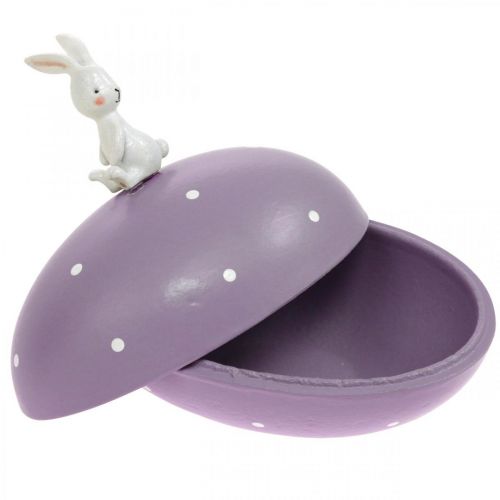 Floristik24 Conejito en huevo, huevo decorativo para rellenar, Pascua, caja decorativa amarillo, morado H17/16cm L15cm juego de 2