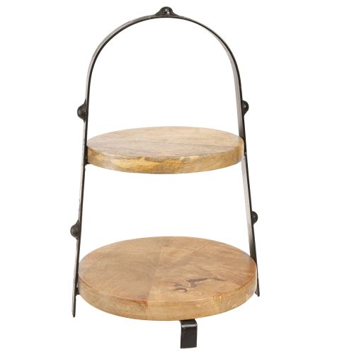 Soporte para tartas madera metal negro natural 2 niveles Ø25,5cm H38cm