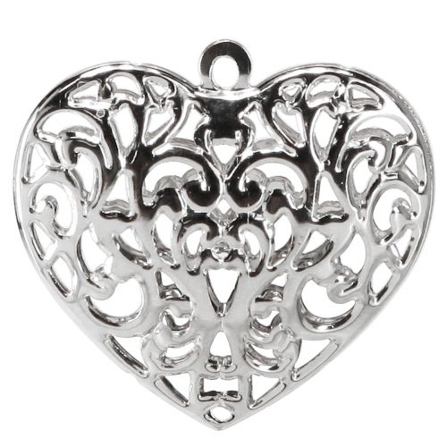 Artículo Corazón de filigrana para colgar corazón de metal plateado 5,5×5cm 20uds