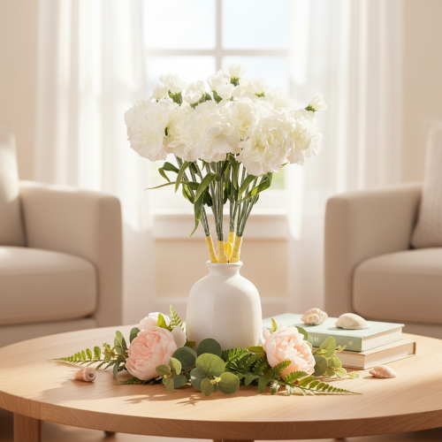 Artículo Claveles artificiales, blancos, 40 cm, 4 unidades