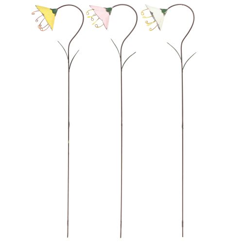 Artículo Estaca de jardín Flor Flores de metal Amarillo Rosa Blanco 49cm 3 piezas