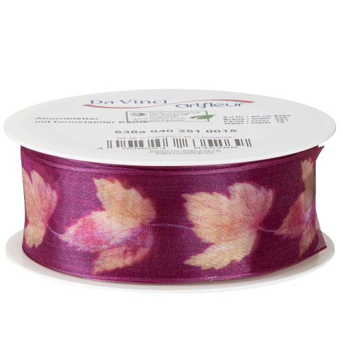 Artículo Cinta de regalo hojas de arce cinta morada otoño 40mm 15m