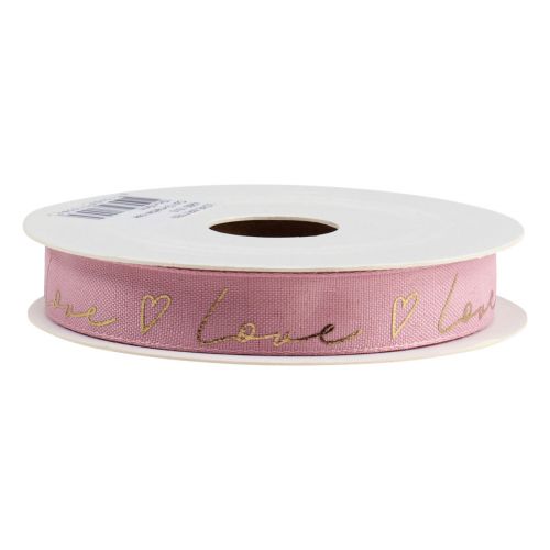 Artículo Cinta de regalo con corazones cinta decorativa oro rosa 15mm 15m