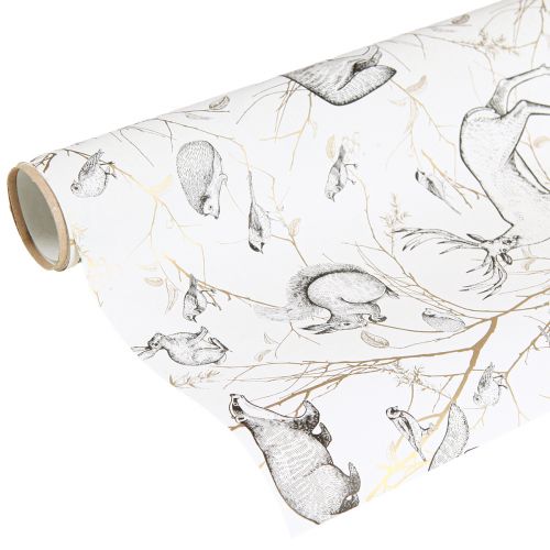 Floristik24 Papel de regalo animales blanco gris dorado otoño invierno 200cm