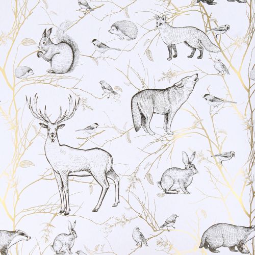 Artículo Papel de regalo animales blanco gris dorado otoño invierno 200cm