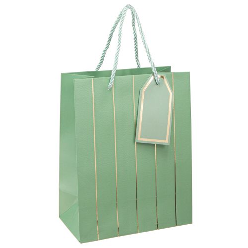 Floristik24 Bolsa regalo verde claro rayas doradas 18×10×23cm 1ud