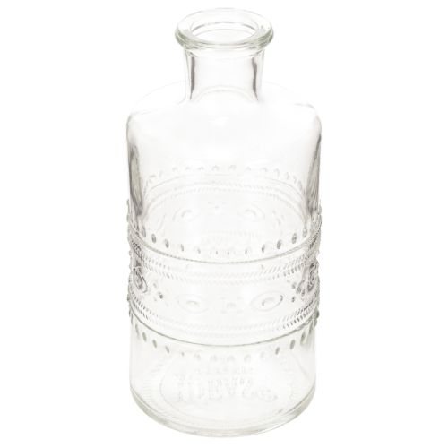 Artículo Botella de vidrio con diseño, cilíndrica, transparente, jarrón decorativo, 15 cm, 6 piezas