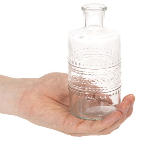 Artículo Botella de vidrio con diseño, cilíndrica, transparente, jarrón decorativo, 15 cm, 6 piezas