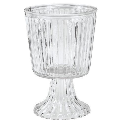 Floristik24 Jarrón de cristal con pie copa decorativa de cristal estriado Ø13cm H19cm