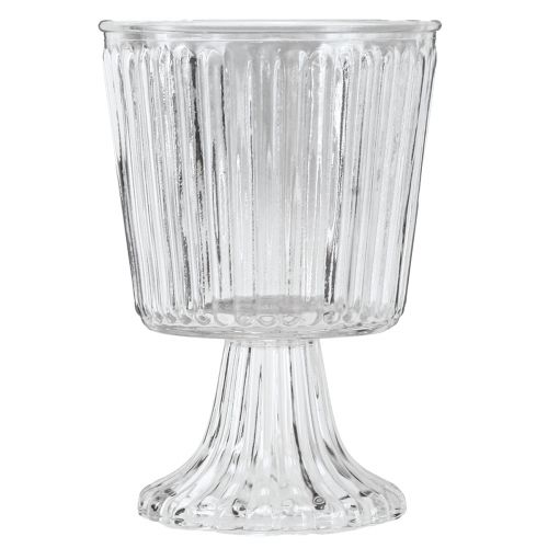 Artículo Jarrón de cristal con pie copa decorativa de cristal estriado Ø13cm H19cm